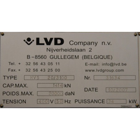 Cisaille guillotine LVD MVS 31/20 occasion